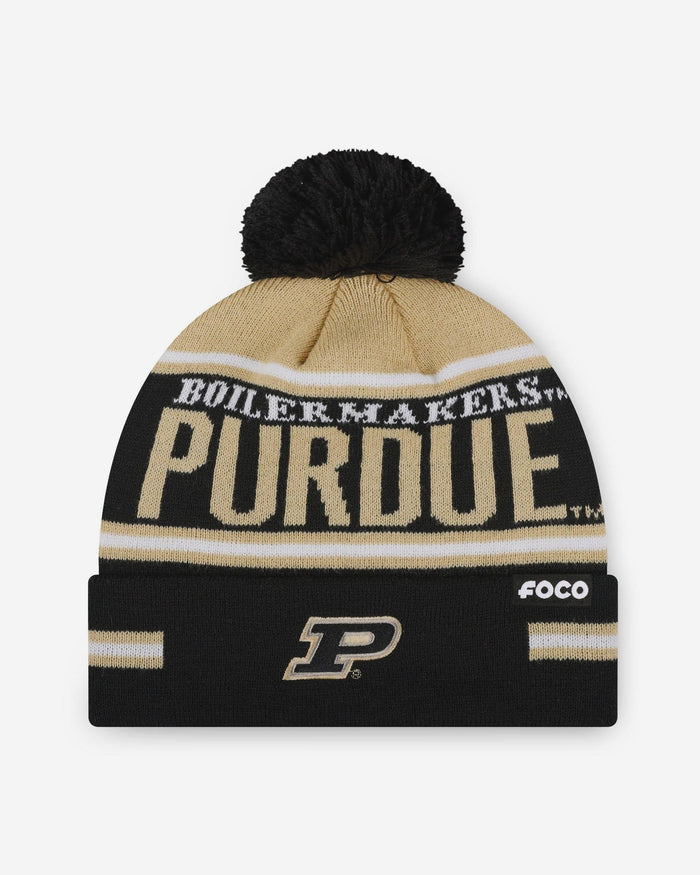 Purdue Boilermakers Big Wordmark Stripe Pom Beanie FOCO - FOCO.com