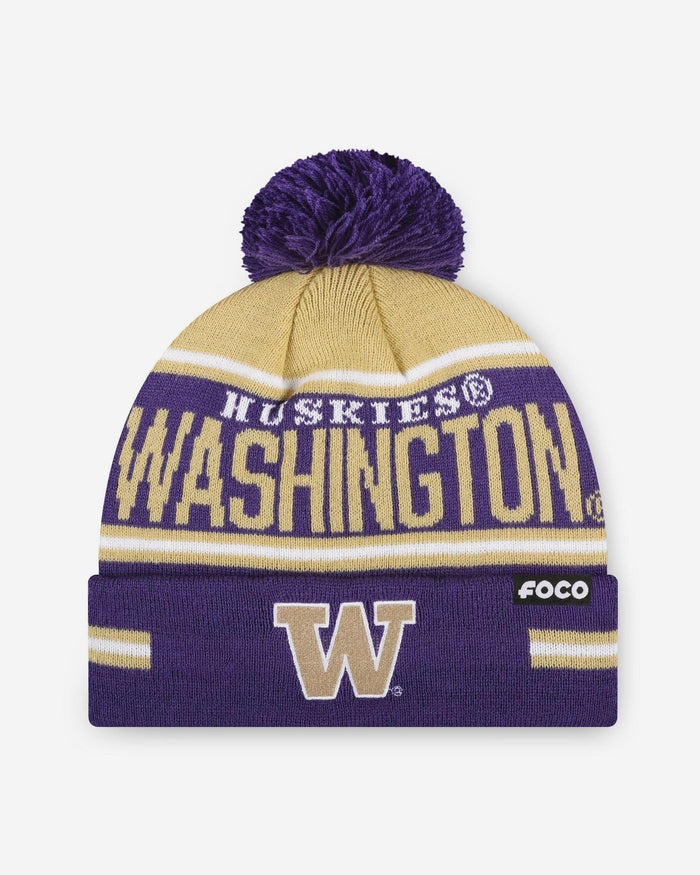 Washington Huskies Big Wordmark Stripe Pom Beanie FOCO - FOCO.com