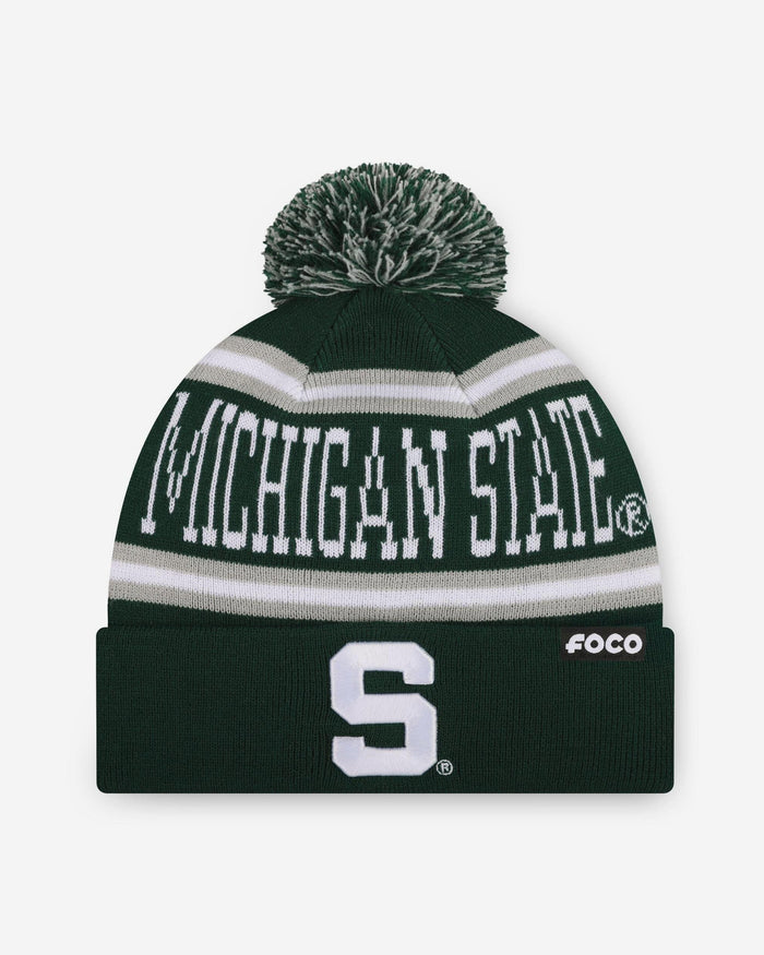 Michigan State Spartans Primary Stripe Pom Beanie FOCO - FOCO.com