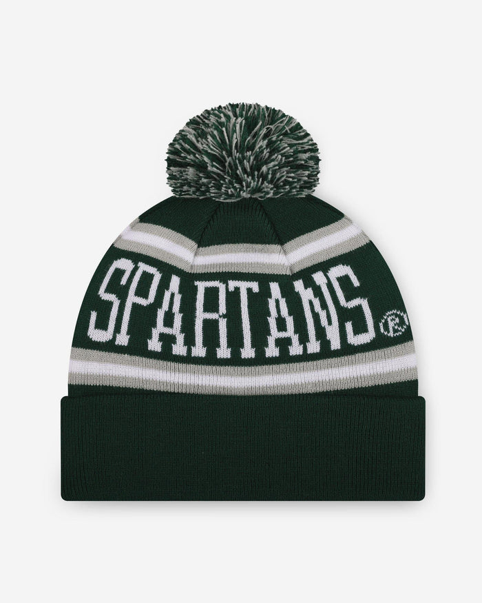 Michigan State Spartans Primary Stripe Pom Beanie FOCO - FOCO.com