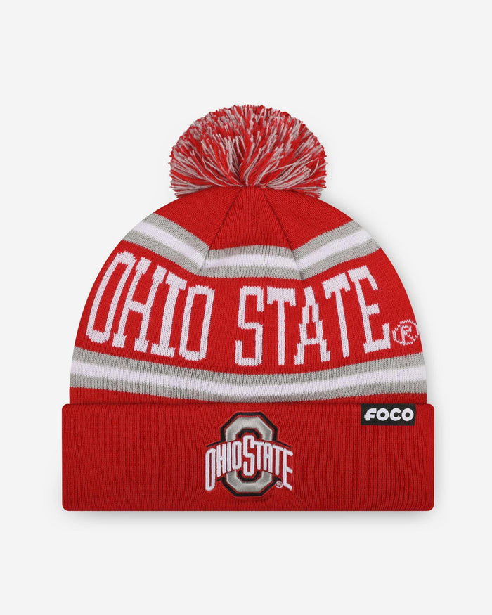 Ohio State Buckeyes Primary Stripe Pom Beanie FOCO - FOCO.com