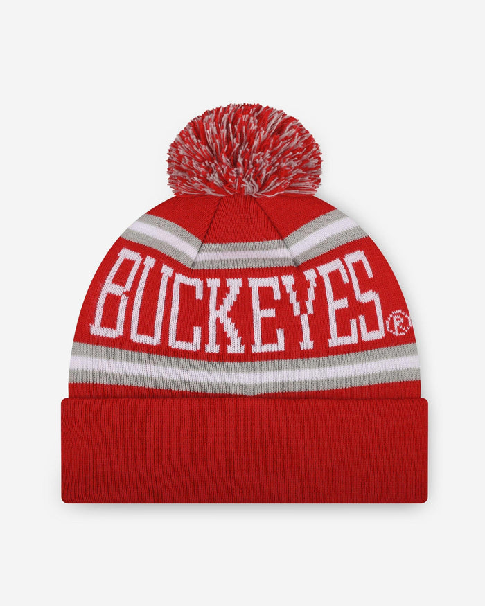 Ohio State Buckeyes Primary Stripe Pom Beanie FOCO - FOCO.com