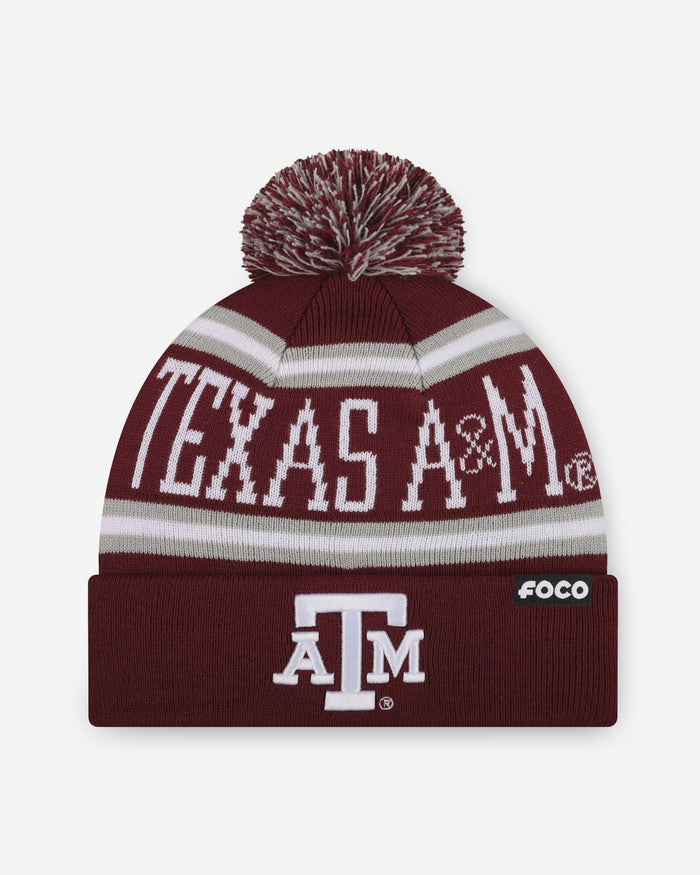 Texas A&M Aggies Primary Stripe Pom Beanie FOCO - FOCO.com