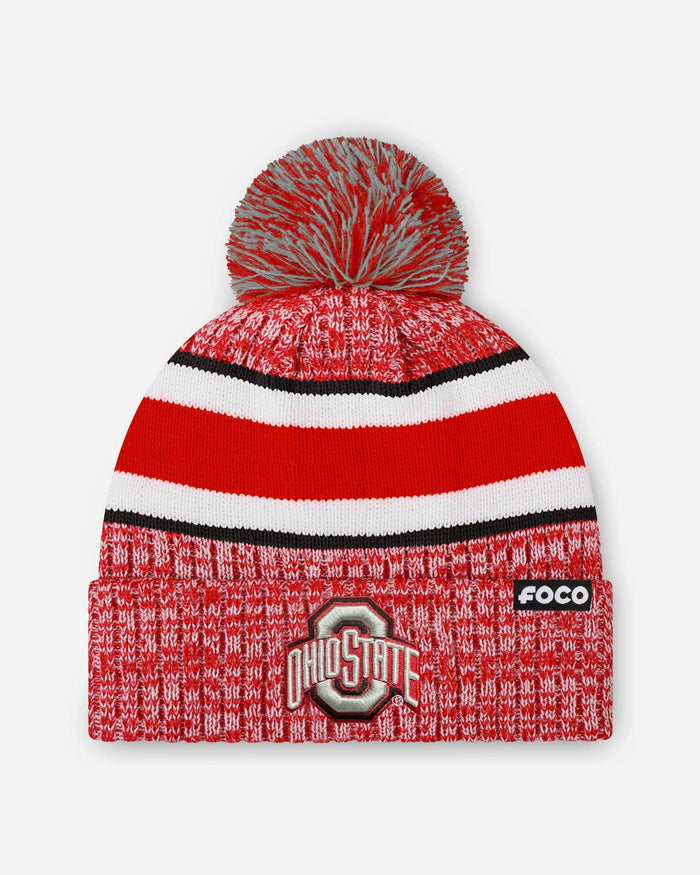 Ohio State Buckeyes Heather Team Stripe Lined Pom Beanie FOCO - FOCO.com