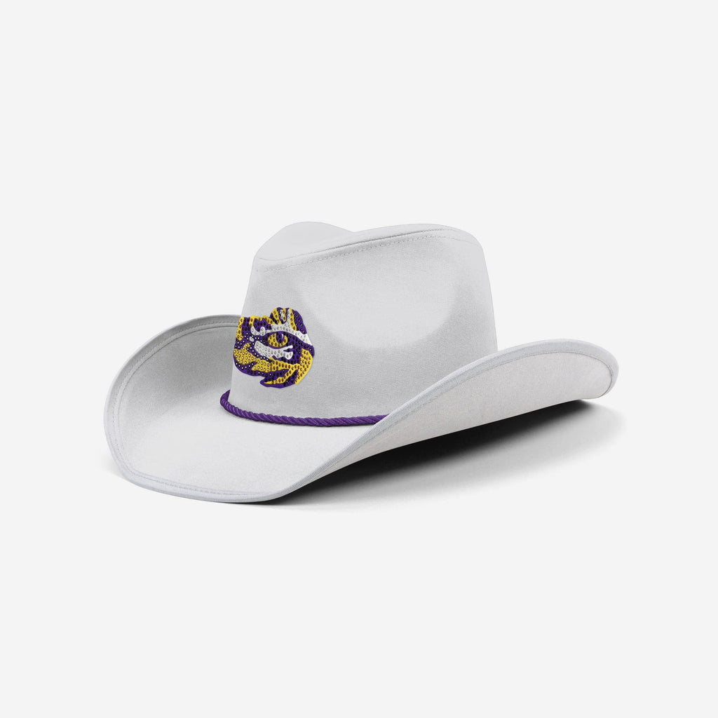 LSU Tigers White Rhinestone Logo Cowboy Hat FOCO - FOCO.com
