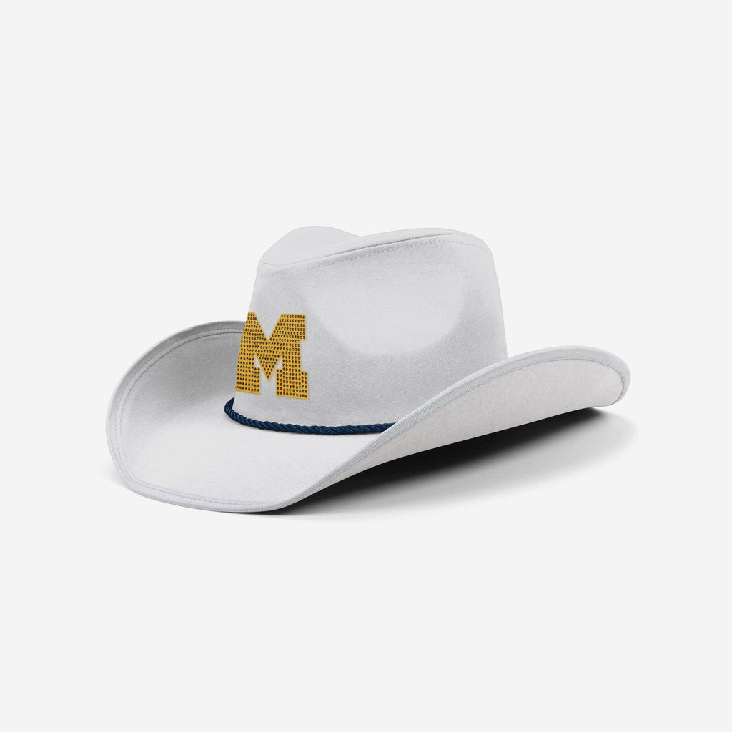 Michigan Wolverines White Rhinestone Logo Cowboy Hat FOCO - FOCO.com
