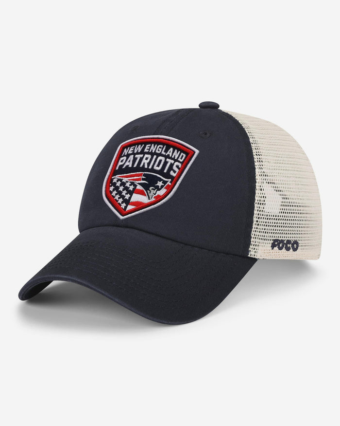 New England Patriots Americana Patch Casual Trucker Cap FOCO - FOCO.com