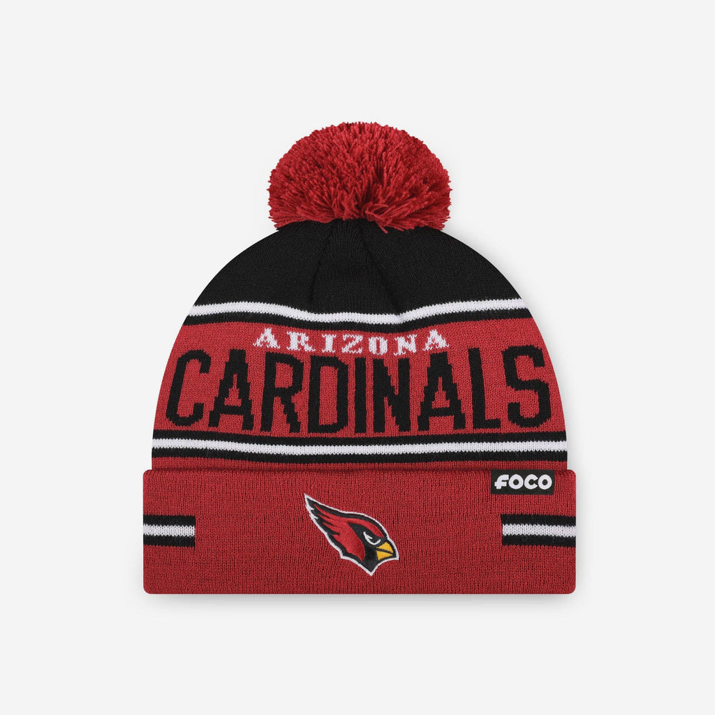 Arizona Cardinals Big Wordmark Stripe Pom Beanie FOCO - FOCO.com