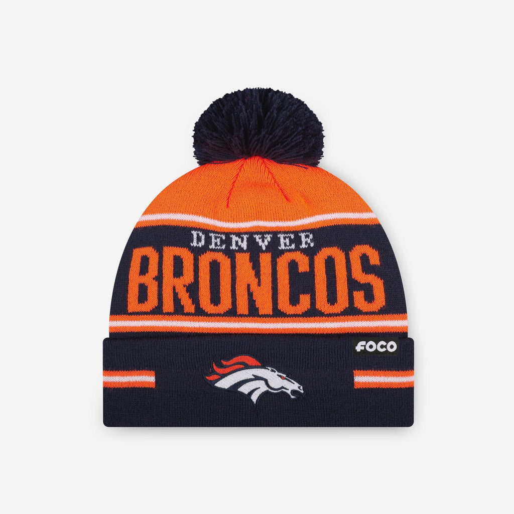 Denver Broncos Big Wordmark Stripe Pom Beanie FOCO - FOCO.com