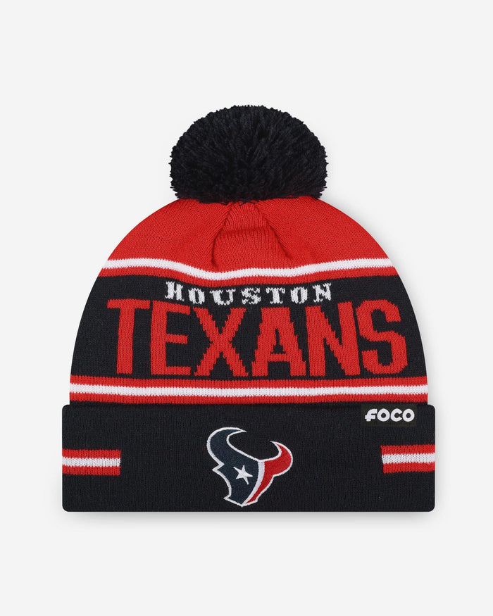 Houston Texans Big Wordmark Stripe Pom Beanie FOCO - FOCO.com