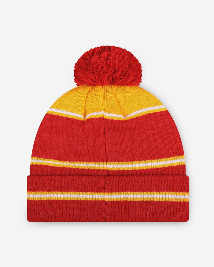 Kansas City Chiefs Big Wordmark Stripe Pom Beanie FOCO - FOCO.com