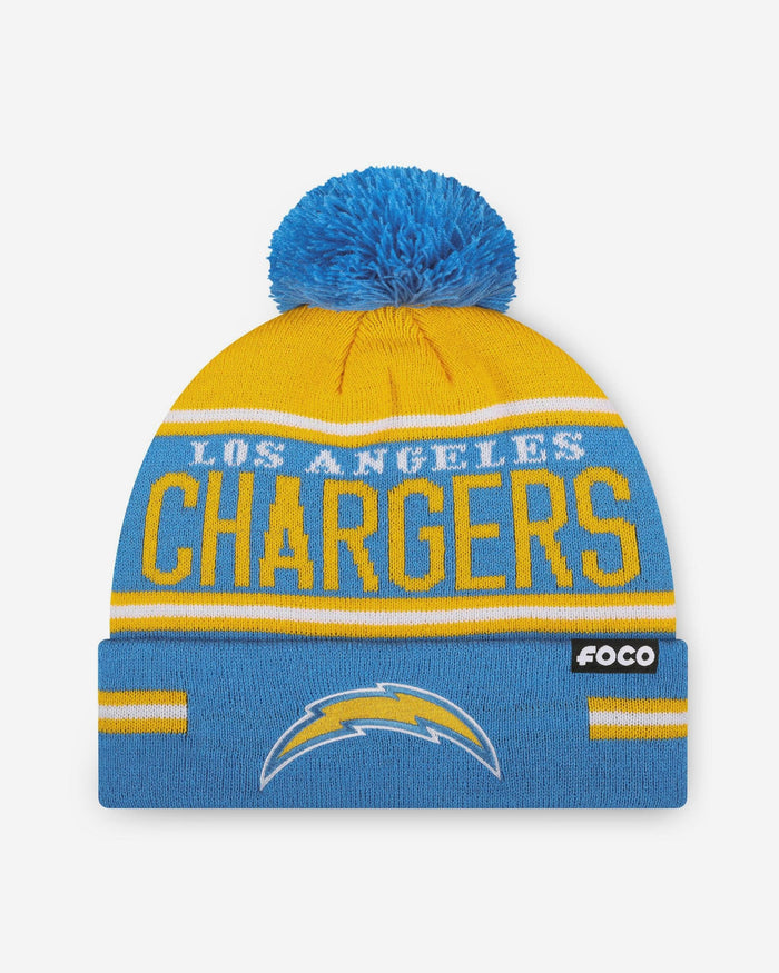 Los Angeles Chargers Big Wordmark Stripe Pom Beanie FOCO - FOCO.com