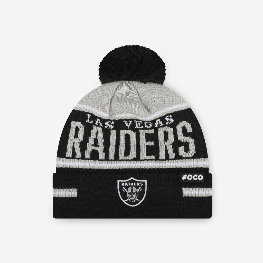 Las Vegas Raiders Big Wordmark Stripe Pom Beanie FOCO - FOCO.com
