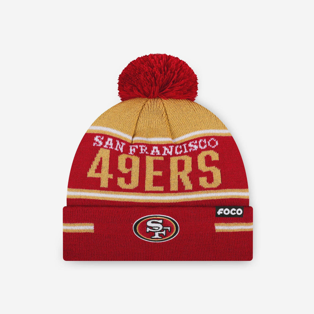 San Francisco 49Ers Big Wordmark Stripe Pom Beanie FOCO - FOCO.com