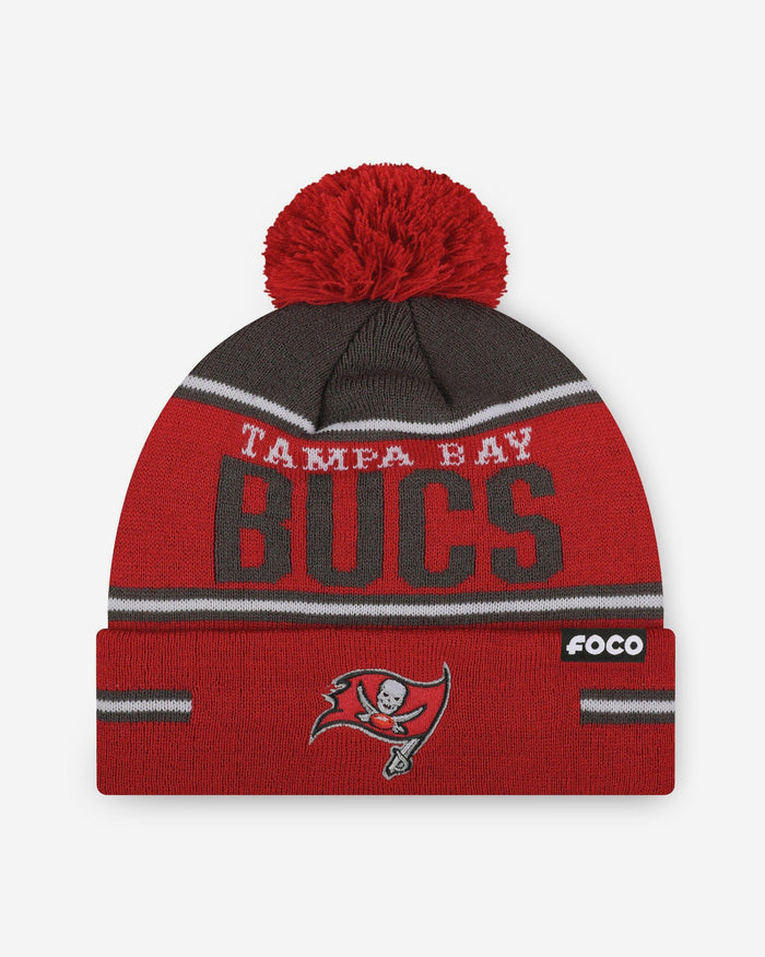 Tampa Bay Buccaneers Big Wordmark Stripe Pom Beanie FOCO - FOCO.com