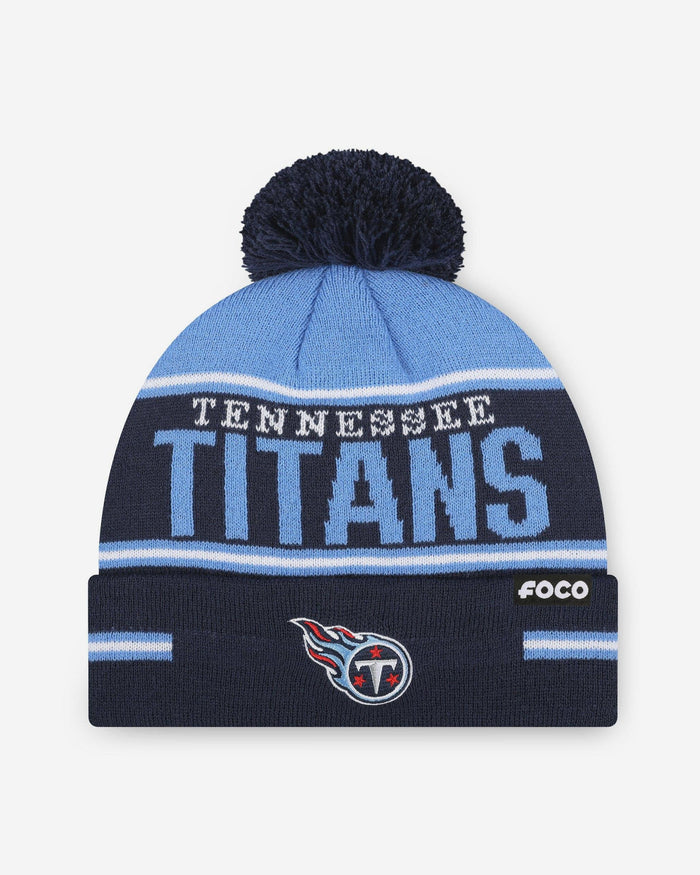 Tennessee Titans Big Wordmark Stripe Pom Beanie FOCO - FOCO.com