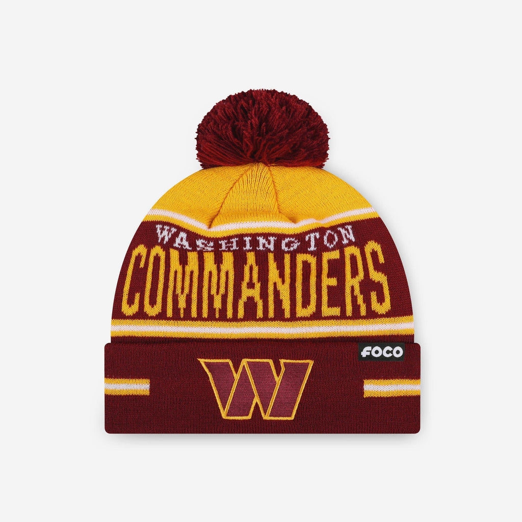 Washington Commanders Big Wordmark Stripe Pom Beanie FOCO - FOCO.com