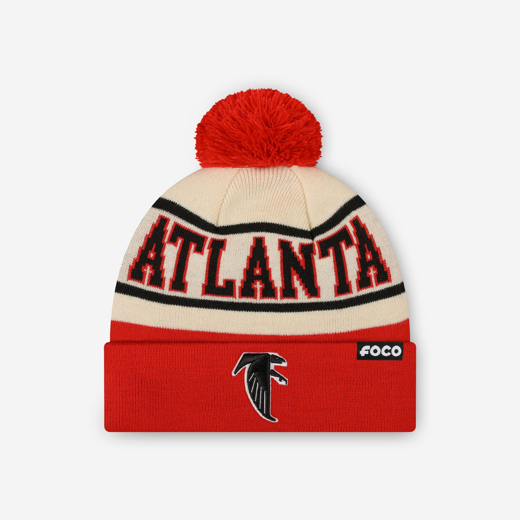 Atlanta Falcons Heritage Stripe Retro Logo Pom Beanie FOCO - FOCO.com