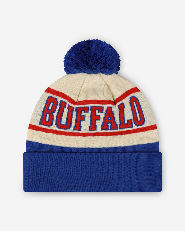 Buffalo Bills Heritage Stripe Retro Logo Pom Beanie FOCO - FOCO.com