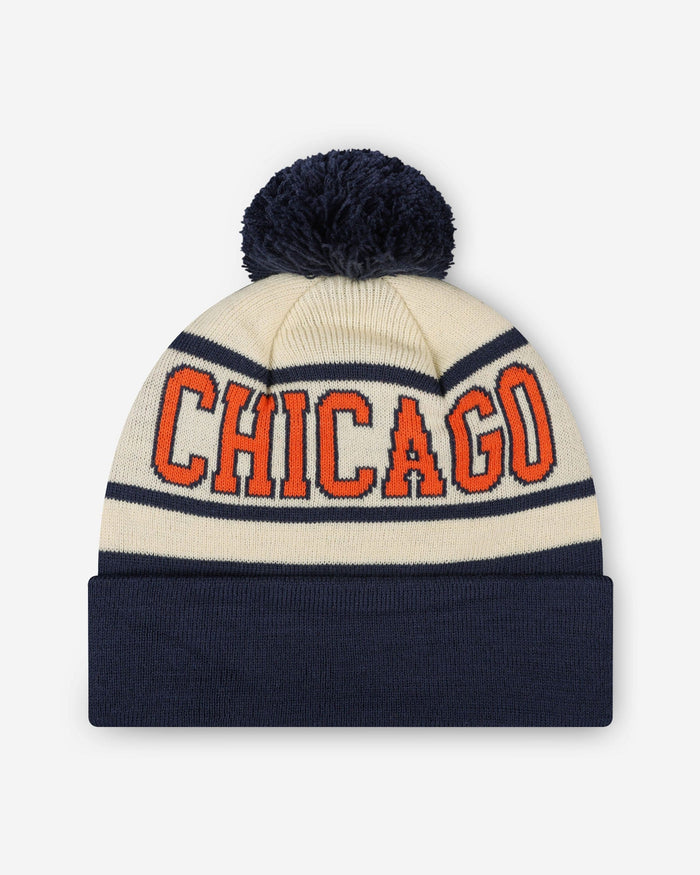 Chicago Bears Heritage Stripe Retro Logo Pom Beanie FOCO - FOCO.com