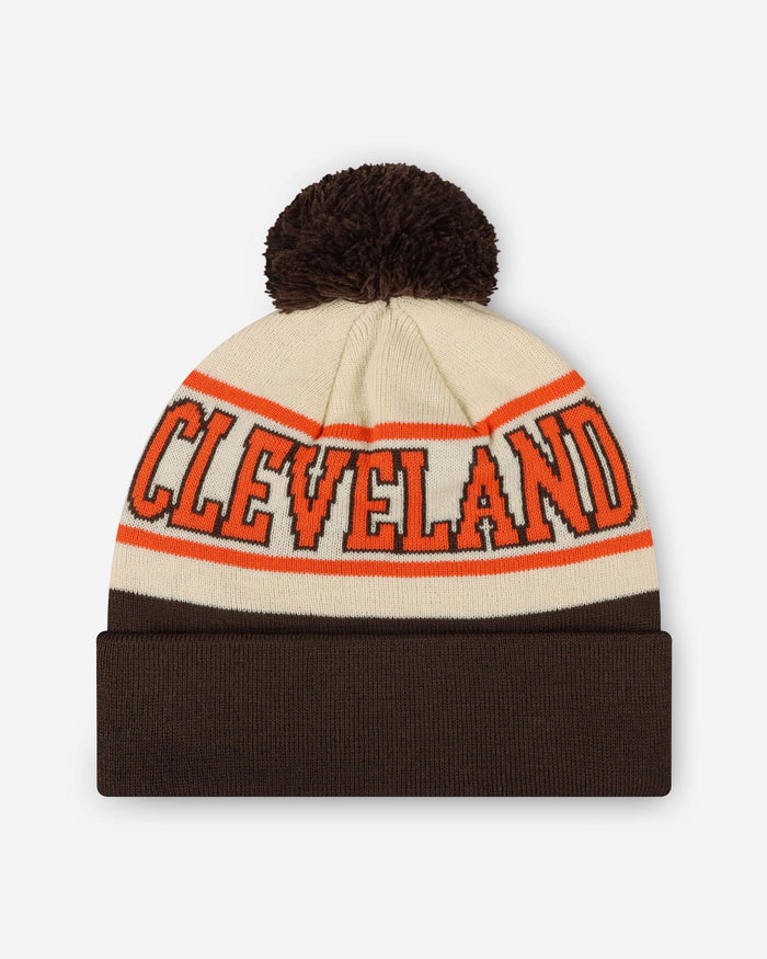 Cleveland Browns Heritage Stripe Retro Logo Pom Beanie FOCO - FOCO.com