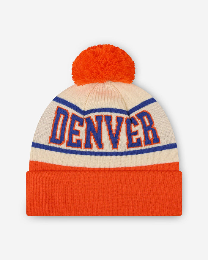 Denver Broncos Heritage Stripe Retro Logo Pom Beanie FOCO - FOCO.com