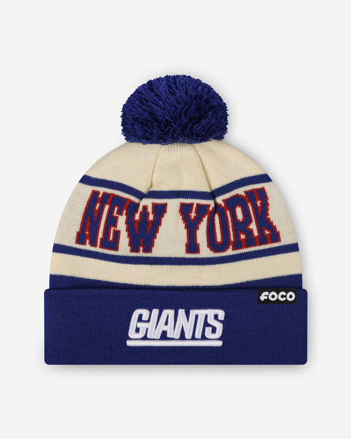 New York Giants Heritage Stripe Retro Logo Pom Beanie FOCO - FOCO.com