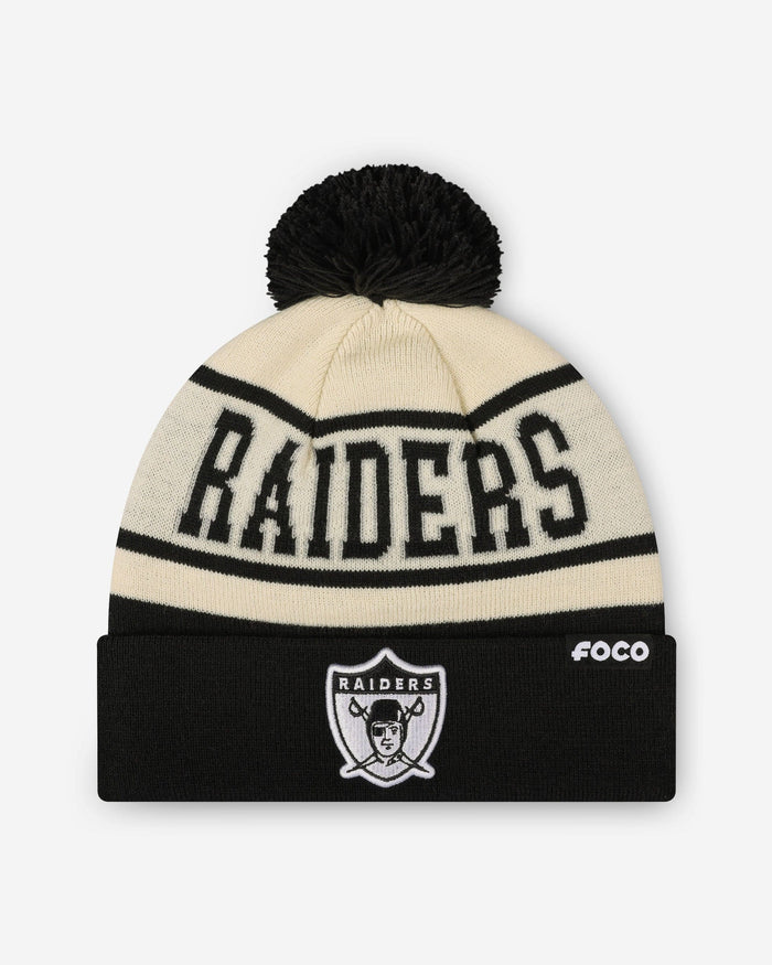 Las Vegas Raiders Heritage Stripe Retro Logo Pom Beanie FOCO - FOCO.com