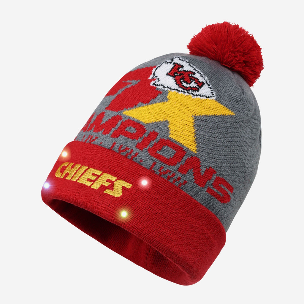 Kansas City Chiefs Super Bowl LVIII Champions Grey Wordmark Beanie FOCO - FOCO.com