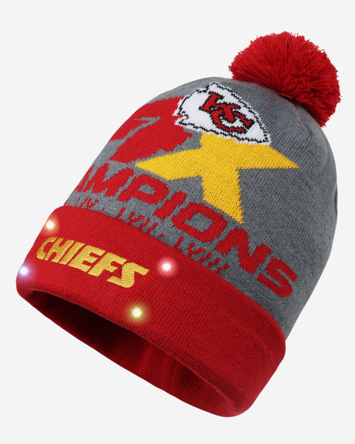 Kansas City Chiefs Super Bowl LVIII Champions Grey Wordmark Beanie FOCO - FOCO.com