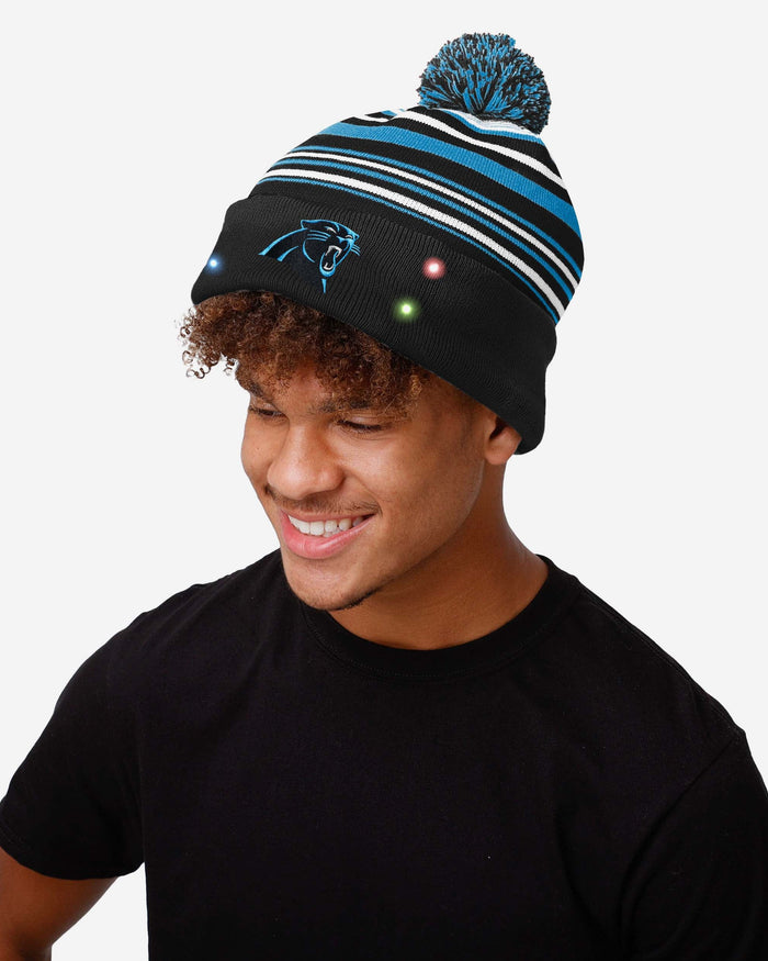 Carolina Panthers Horizontal Stripe Light Up Beanie FOCO - FOCO.com