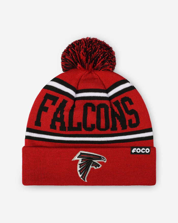 Atlanta Falcons Primary Logo Stripe Pom Beanie FOCO - FOCO.com