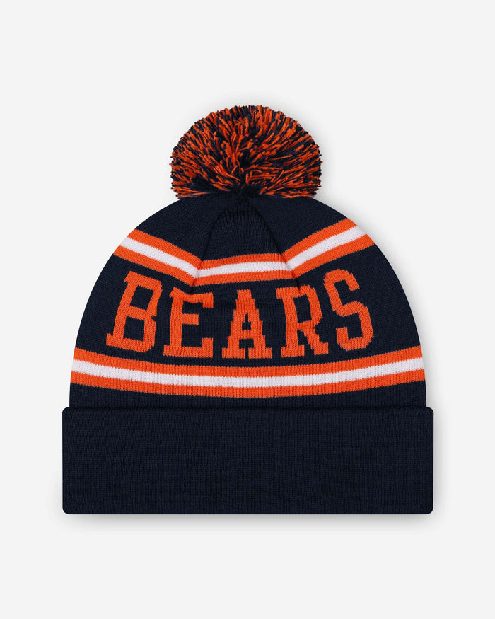 Chicago Bears Primary Logo Stripe Pom Beanie FOCO - FOCO.com