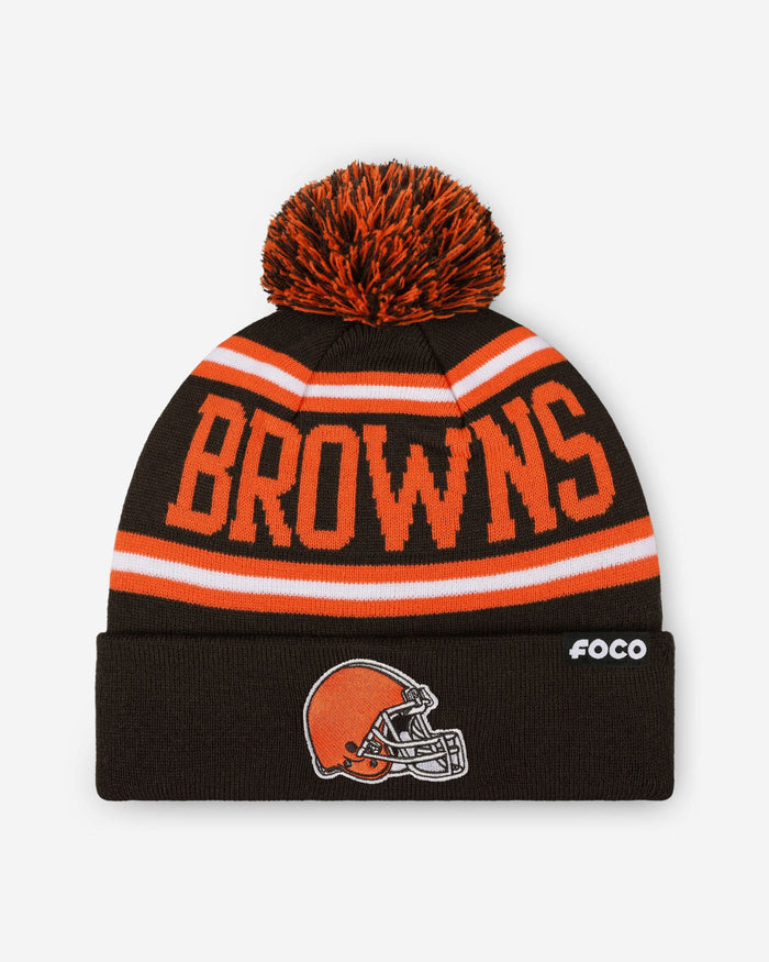 Cleveland Browns Primary Logo Stripe Pom Beanie FOCO - FOCO.com