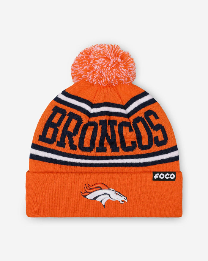 Denver Broncos Primary Logo Stripe Pom Beanie FOCO - FOCO.com