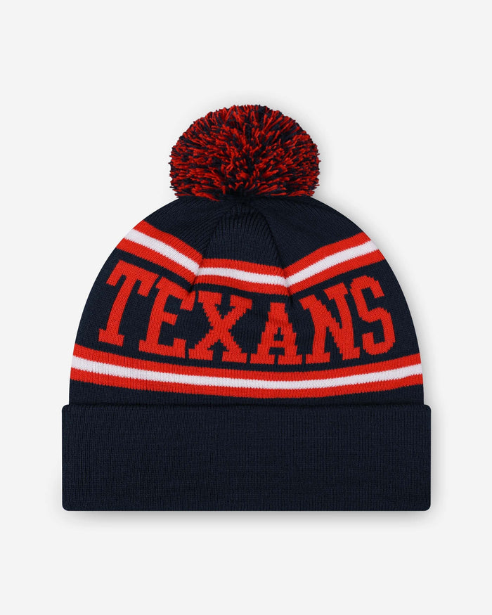 Houston Texans Primary Logo Stripe Pom Beanie FOCO - FOCO.com