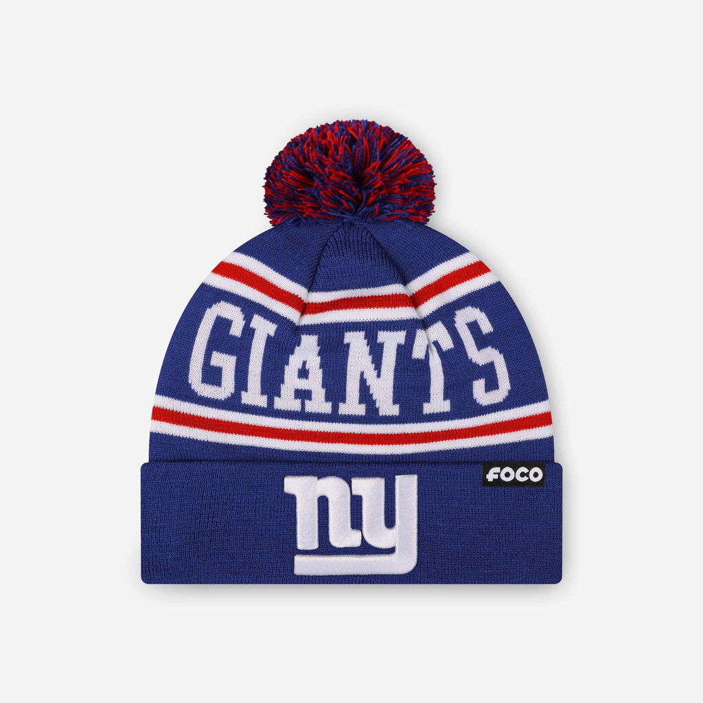 New York Giants Primary Logo Stripe Pom Beanie FOCO - FOCO.com