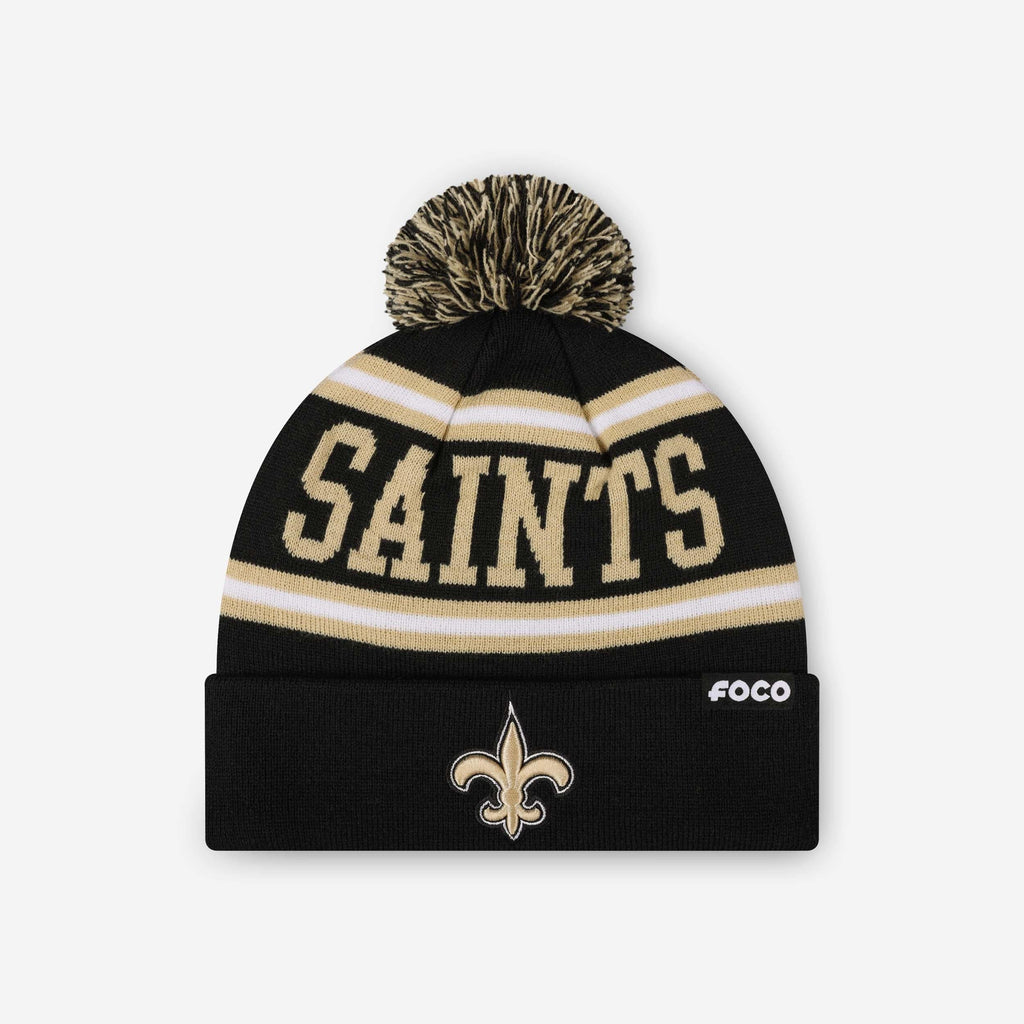 New Orleans Saints Primary Logo Stripe Pom Beanie FOCO - FOCO.com