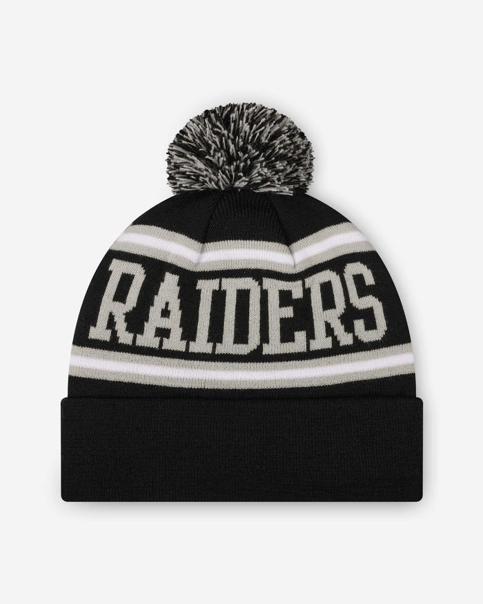 Las Vegas Raiders Primary Logo Stripe Pom Beanie FOCO - FOCO.com