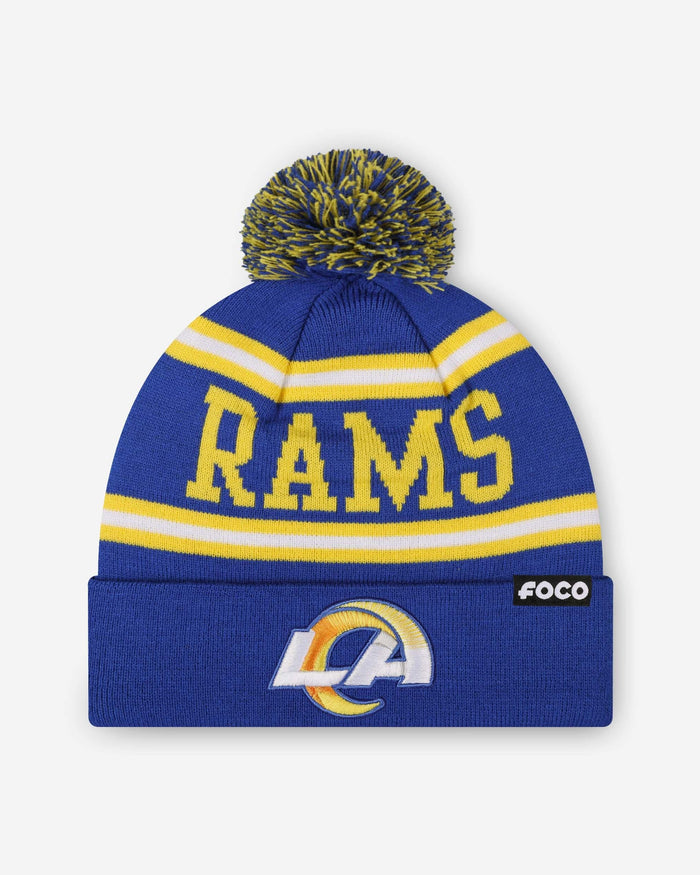 Los Angeles Rams Primary Logo Stripe Pom Beanie FOCO - FOCO.com