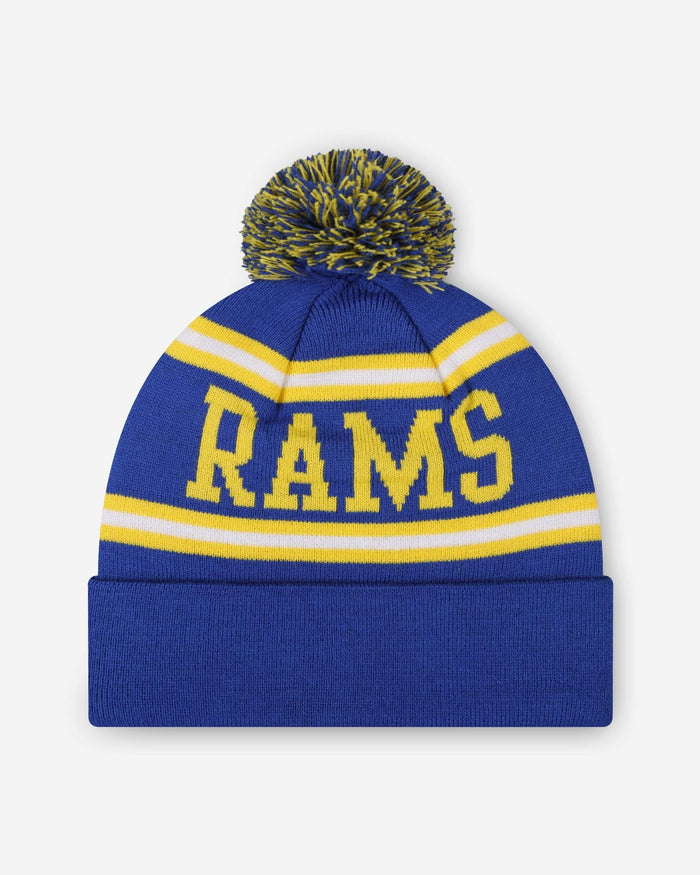 Los Angeles Rams Primary Logo Stripe Pom Beanie FOCO - FOCO.com