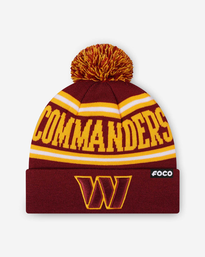 Washington Commanders Primary Logo Stripe Pom Beanie FOCO - FOCO.com