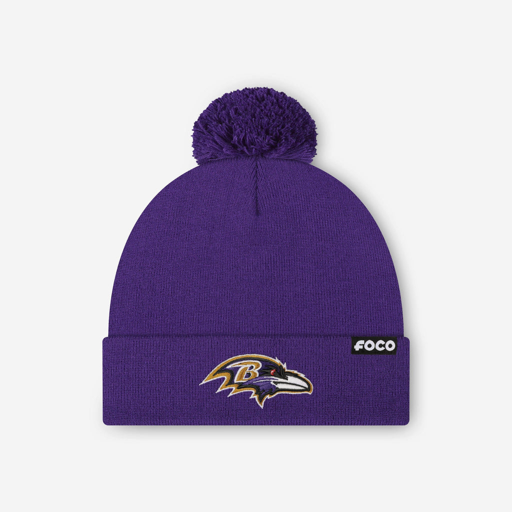 Baltimore Ravens Basic Primary Logo Pom Beanie FOCO Purple - FOCO.com