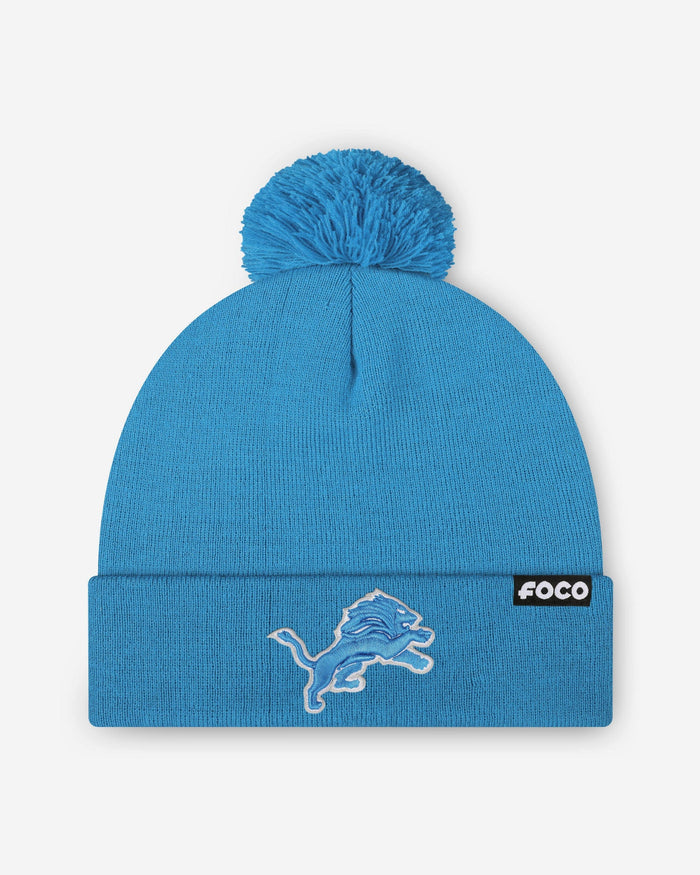 Detroit Lions Basic Primary Logo Pom Beanie FOCO Glacier Blue - FOCO.com