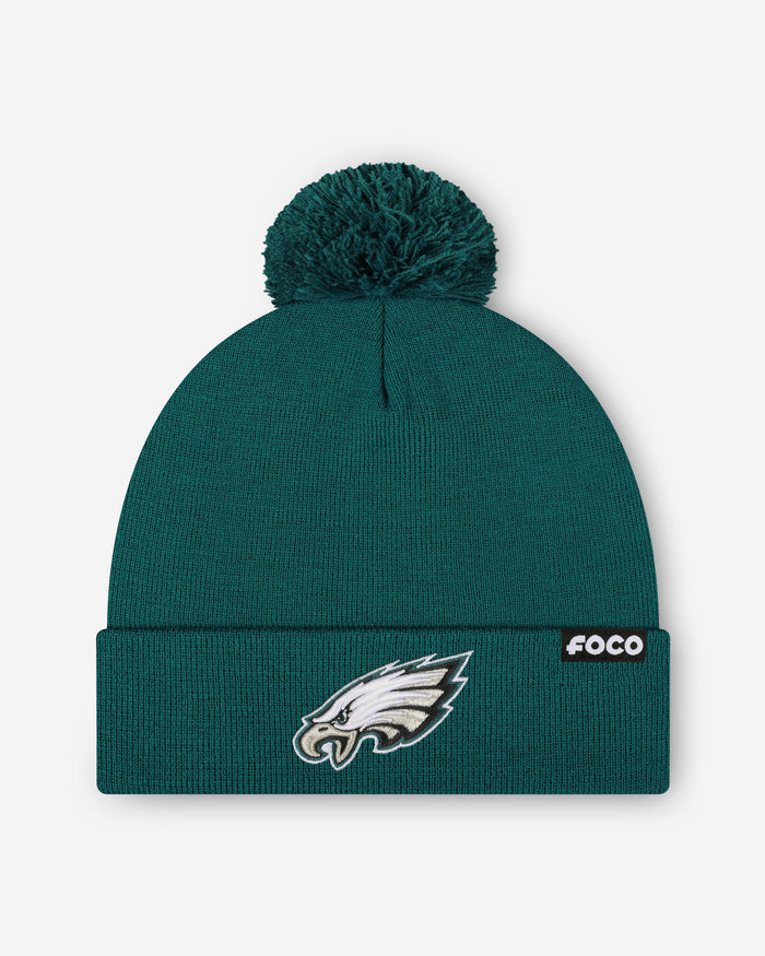 Philadelphia Eagles Basic Primary Logo Pom Beanie FOCO Midnight Green - FOCO.com