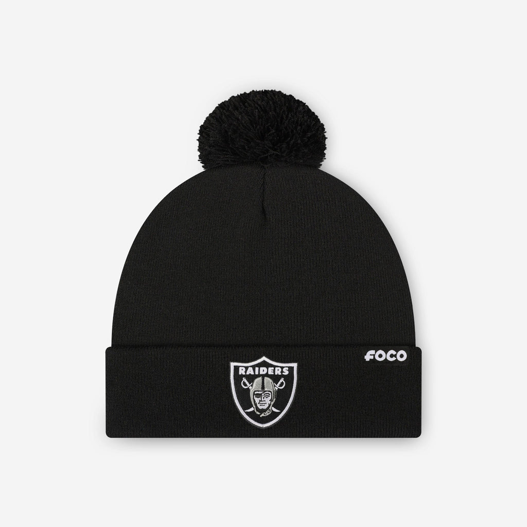 Las Vegas Raiders Basic Primary Logo Pom Beanie FOCO Black - FOCO.com