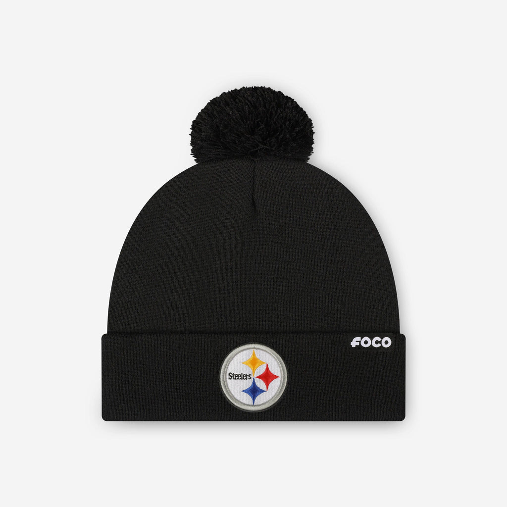 Pittsburgh Steelers Basic Primary Logo Pom Beanie FOCO - FOCO.com