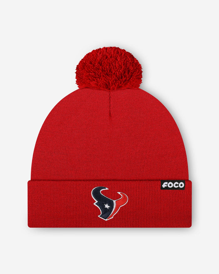 Houston Texans Basic Primary Logo Pom Beanie FOCO Red - FOCO.com