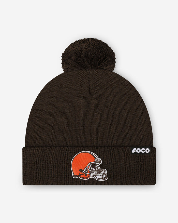 Cleveland Browns Basic Primary Logo Pom Beanie FOCO Brown - FOCO.com