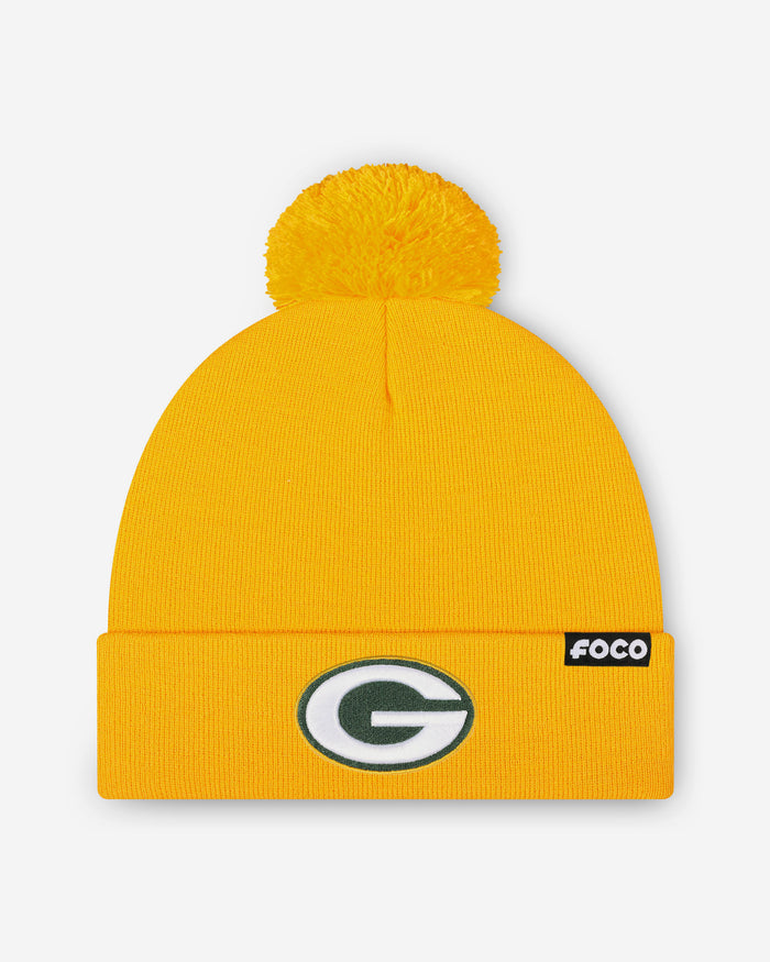 Green Bay Packers Basic Primary Logo Pom Beanie FOCO Gold - FOCO.com